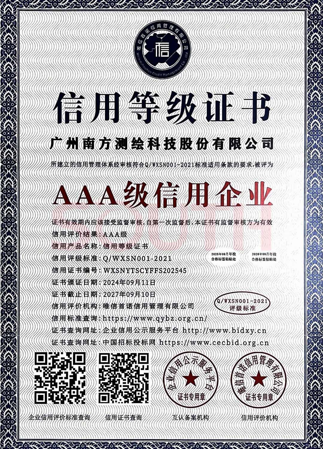 2024-AAA级信用企业证书
